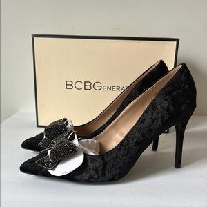 BCBGeneration Bissha Bow Dress Pumps Black NWT sz 9 Pointed Toe Stiletto Heels@
